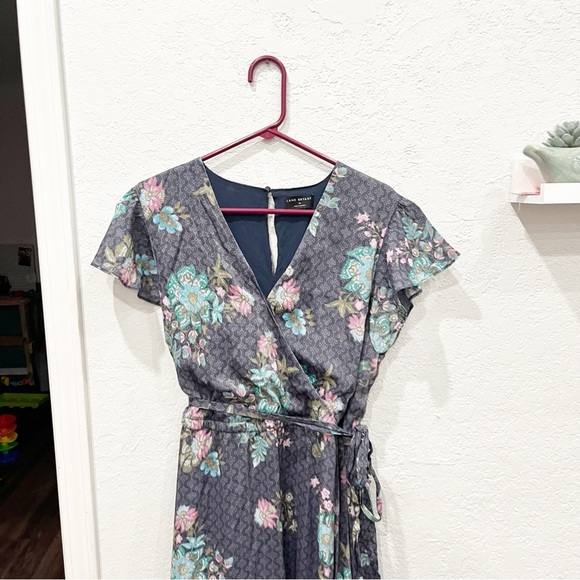 Lane Bryant Dress Women's 18 Flutter Sleeve Surplice Neck Maxi Gray Floral - Picture 3 of 8